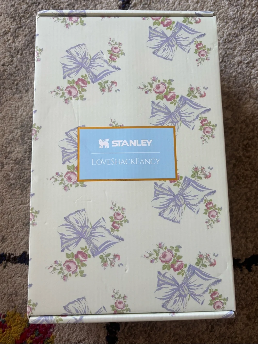 Stanley Quencher Tumbler - Floral Cream with Light Blue Handle